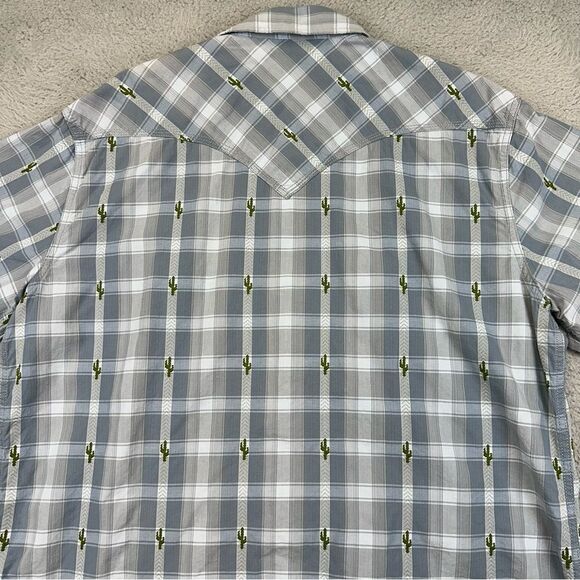 Moon Shine Pearl Snap Shirt Mens Large Blue Plaid Cactus Regular Fit Western - Picture 8 of 16